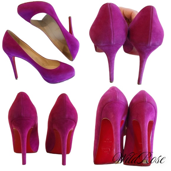 CHRISTIAN LOUBOUTIN Fuchsia Pink Purple SUEDE RON RON 100 Veau Velours PUMPS 36 - Picture 14 of 17